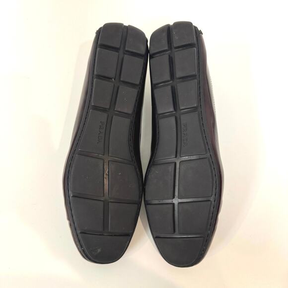 PRADA Black Patent Leather Silver Triangle Logo Driving Loafer 10 Moccasin Shoes main image 5